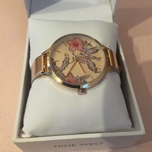 Nine West Gold and Pink Floral Women's Watch